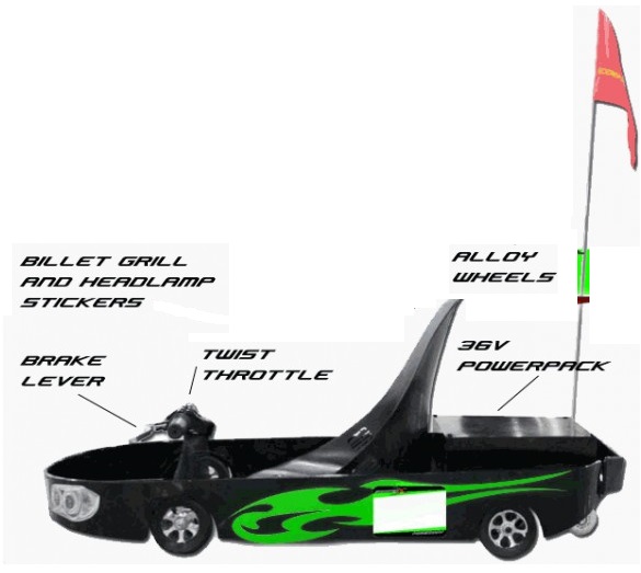 500W Electric Powerkart - Black and Green